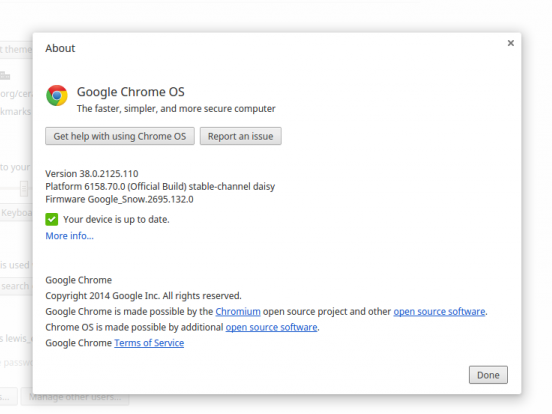 Chrome 38 Update screen
